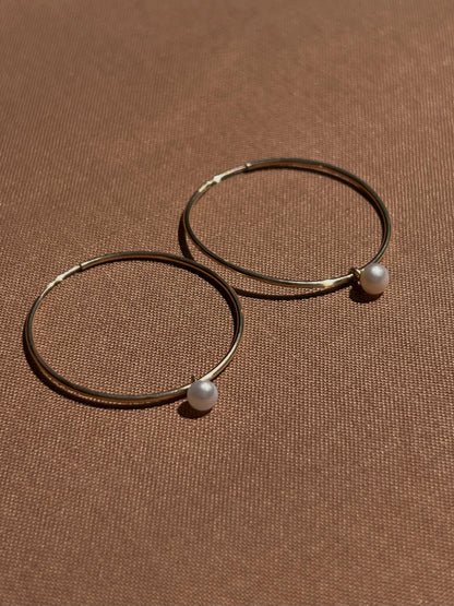 Solid 14kt Yellow Gold Pearl Hoops