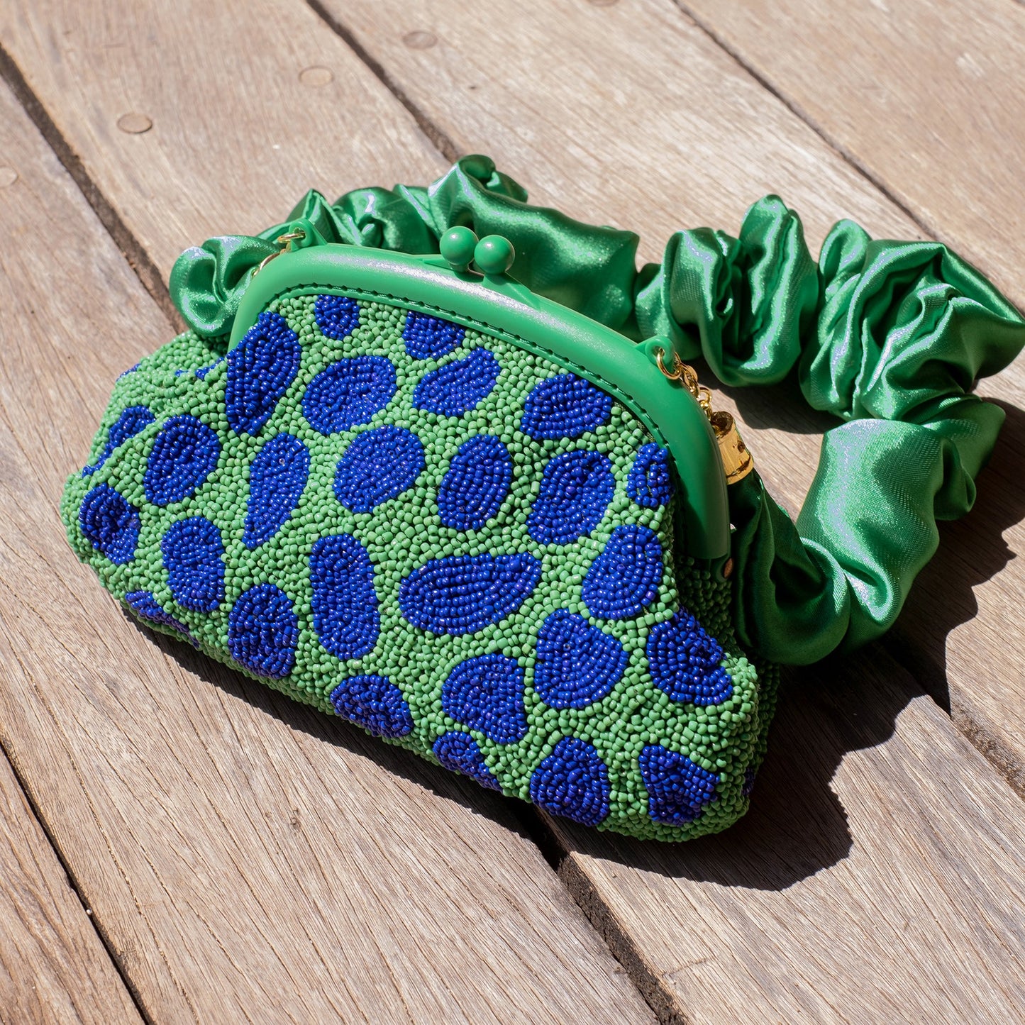 Arnoldi Hand-beaded Clutch Bag In Lush Green & Blue