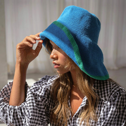 Bloom LINE Crochet Sun Hat in Mosaic Blue