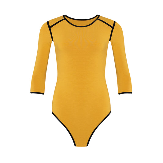Girl Two Tone Eco Bodysuit in Canary Yellow