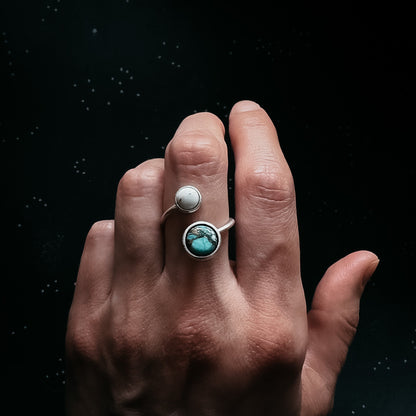 Earth and Moon Bypass Ring with Natural Stones