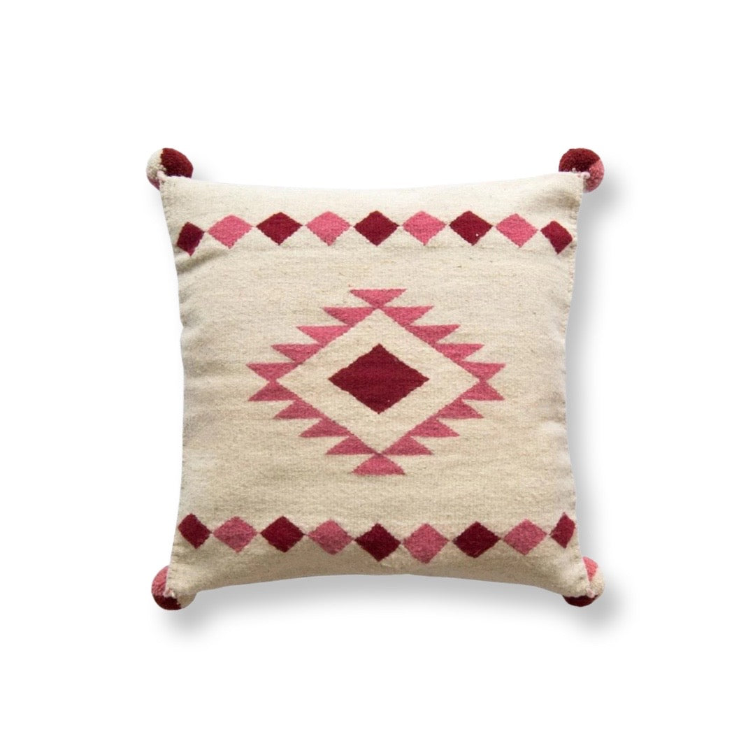 Hruzaani Carpet Accent Pillow in Pink and Red Diamonds