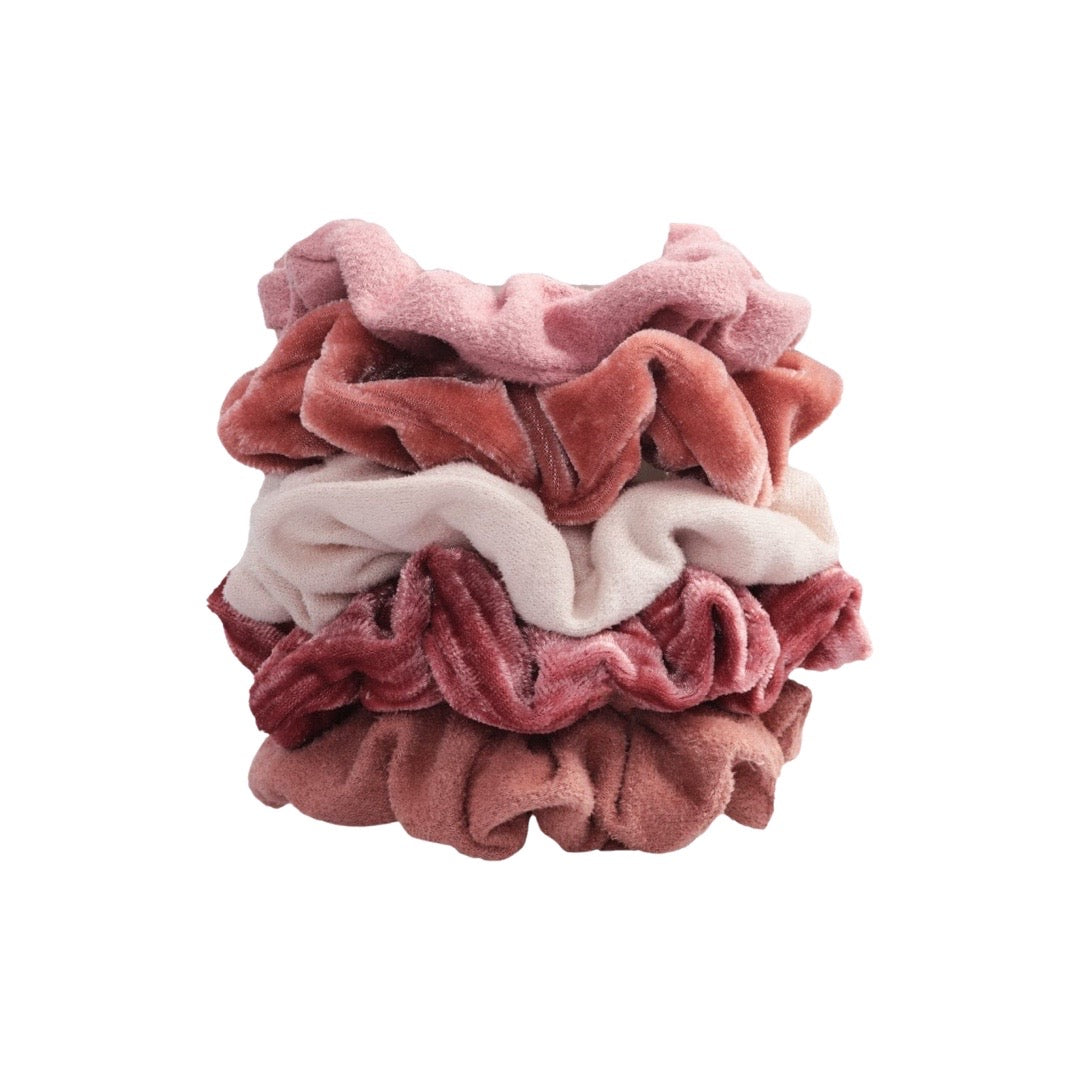 Velvet Scrunchies in Blush/Mauve - 5pc