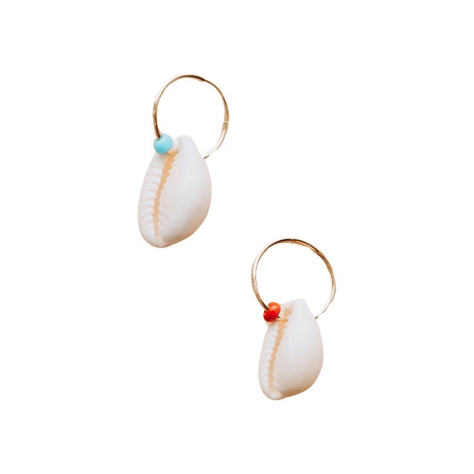 Beaded Cowrie Shell Hoops