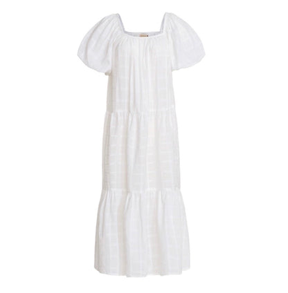 Rosemary Dotted Plaid Cotton Dress in Off White