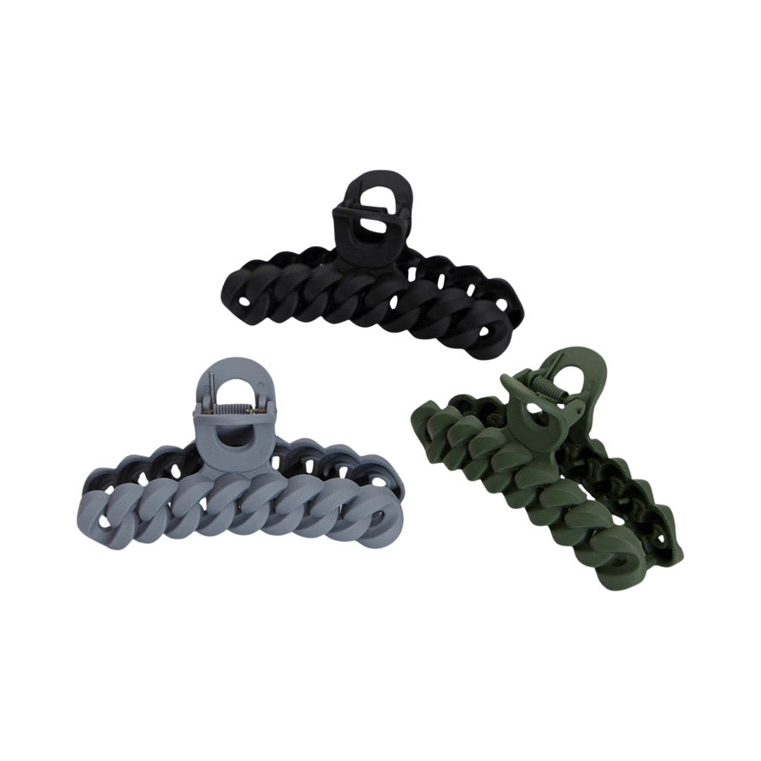 Eco-friendly Chain Claw Clip Set in Black Moss - 3pc