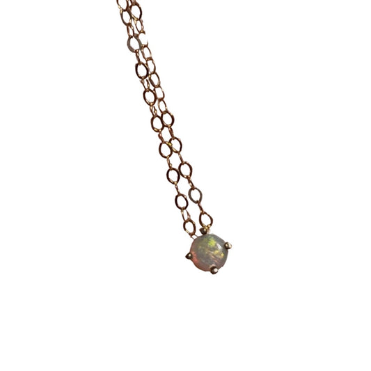 Solid 14kt Yellow Gold White Opal Necklace