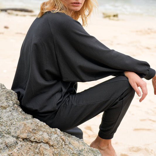 Haley Bamboo Fleece Sweater in Black