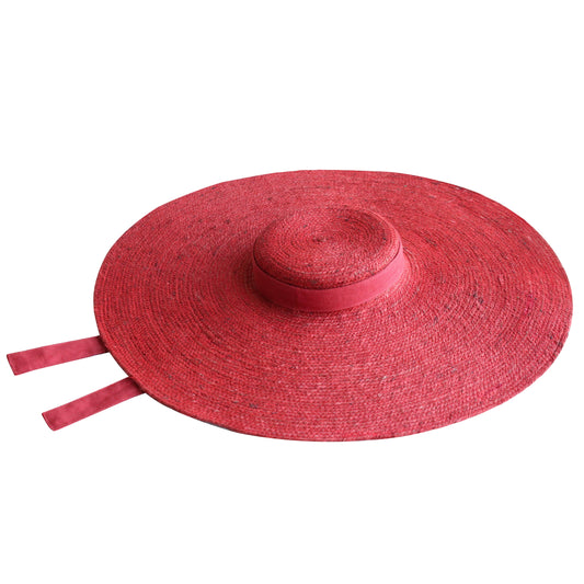 Lola Wide Brim Jute Straw Hat in Red