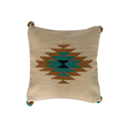 Belegui Flat Weaved Pillow Cover in Turquoise, Caramel, and Sand