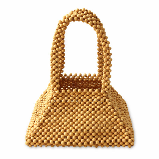 Pyramid Beaded Tote Bag in Toasted Beige