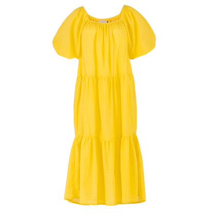 Rosemary Dotted Cotton Dress in Sunflower Yellow
