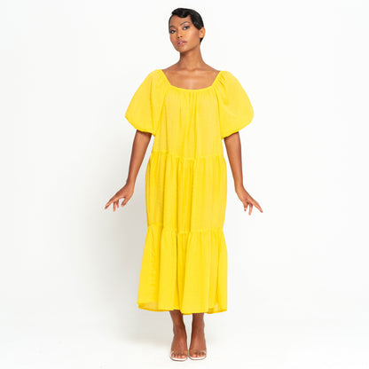 Rosemary Dotted Cotton Dress in Sunflower Yellow