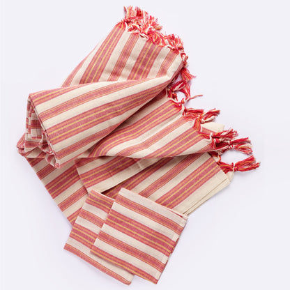 Andana Striped Tablecloth Set in Magenta
