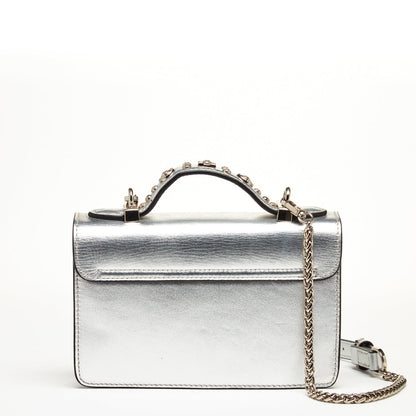 The Hollywood Studded Leather Crossbody Bag in Silver