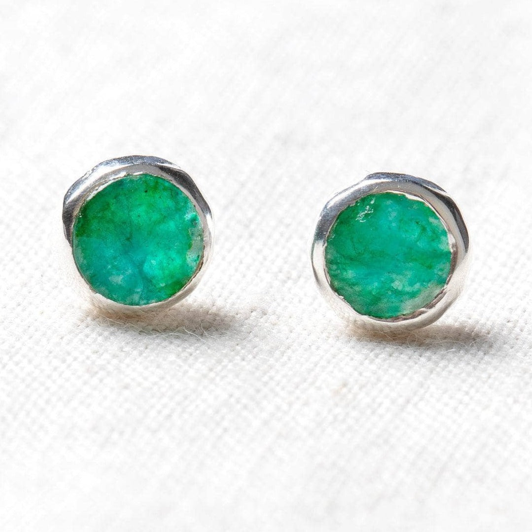 Emerald Silver or Gold Stud Earrings