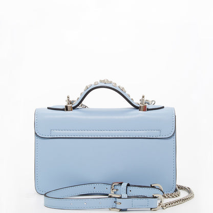 The Hollywood Studded Leather Leather Crossbody in Light Blue
