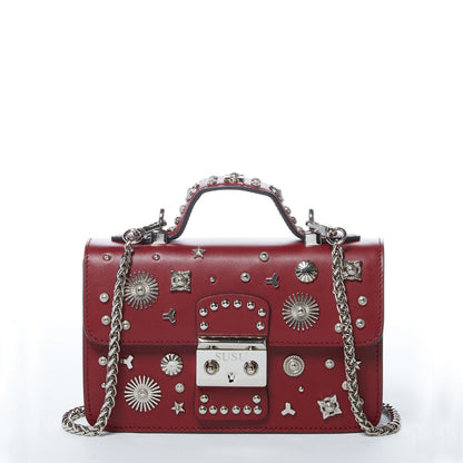 The Hollywood Studded Leather Crossbody Bag in Burgundy