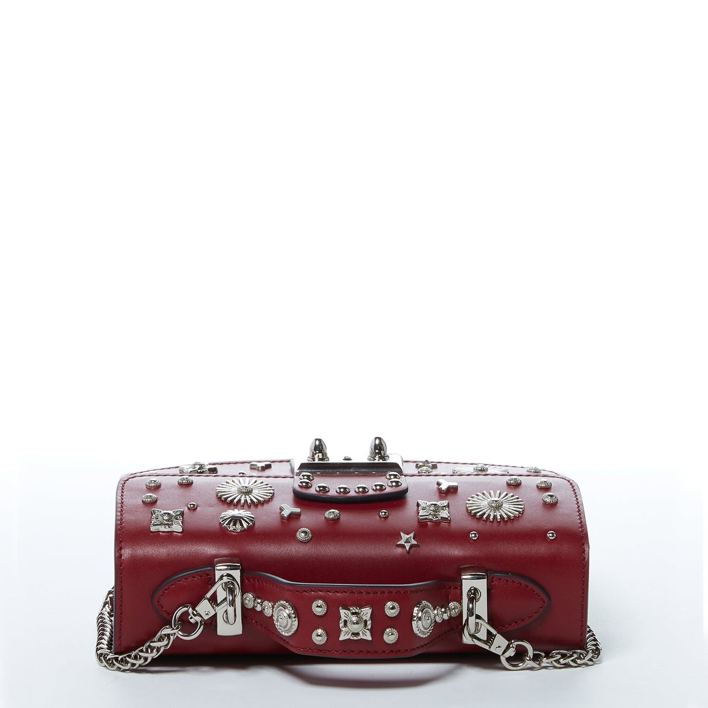 The Hollywood Studded Leather Crossbody Bag in Burgundy
