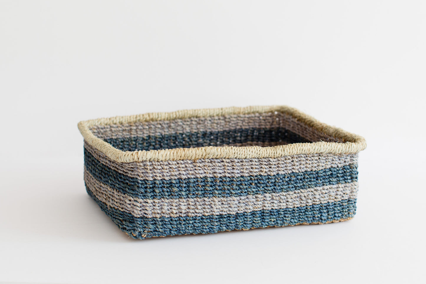 Woven Catchall Storage Tray in Blue Stripes