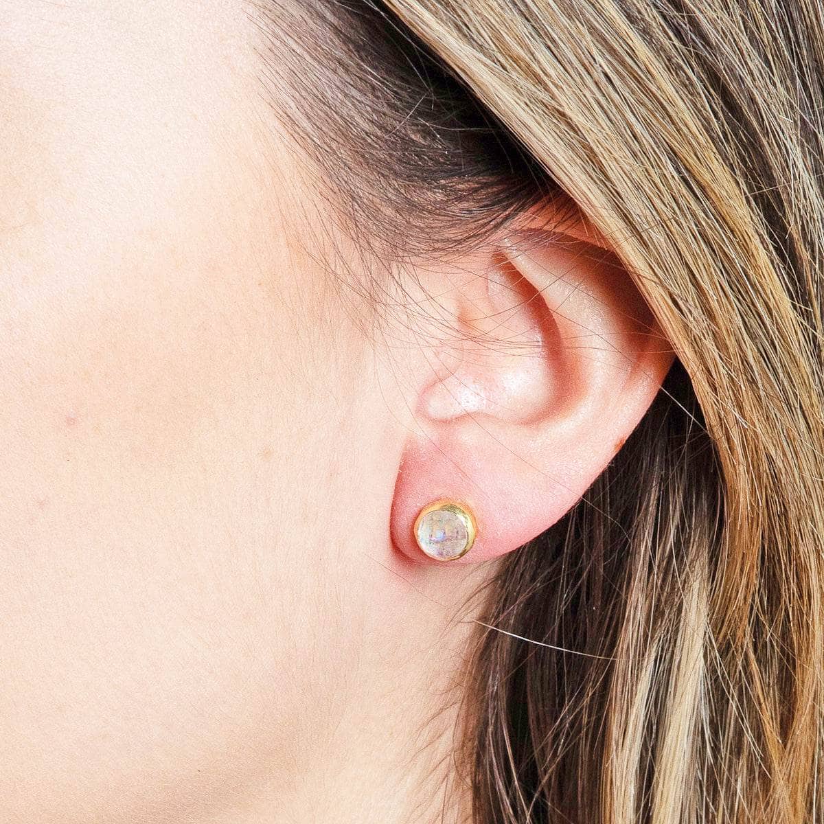 Rainbow Moonstone Silver or Gold Stud Earrings