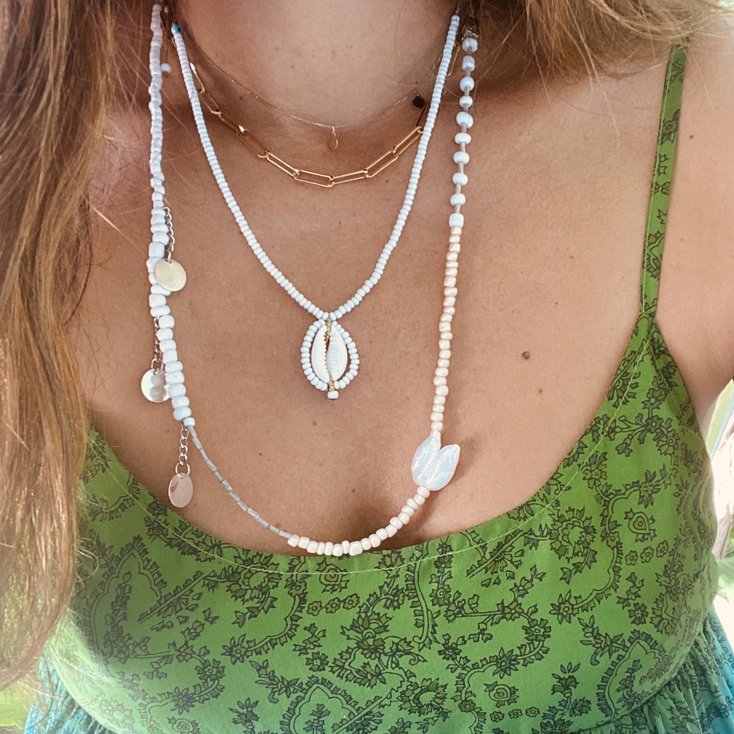 Beaded Shell Necklace in Three Colors